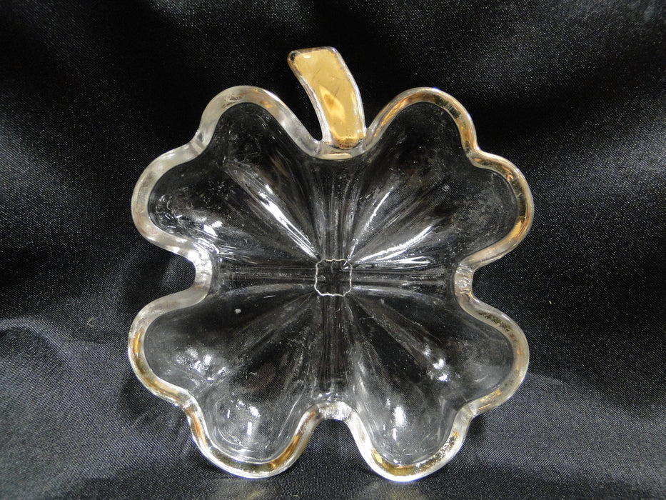 Clear Glass w/ Gold Trim: 4-Leaf Clover Divided Relish Dish & 2 Plates, MG#221