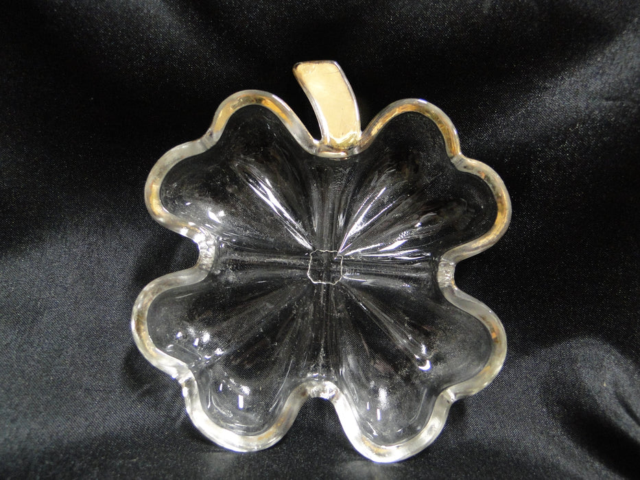 Clear Glass w/ Gold Trim: 4-Leaf Clover Divided Relish Dish & 2 Plates, MG#221