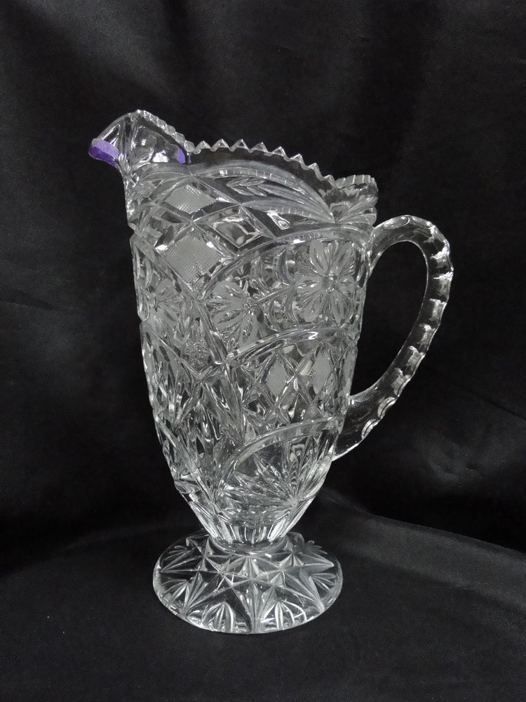 Anna Hutte Ann13, Pressed, Florals & Criss Cross: Serving Pitcher, 9", As Is
