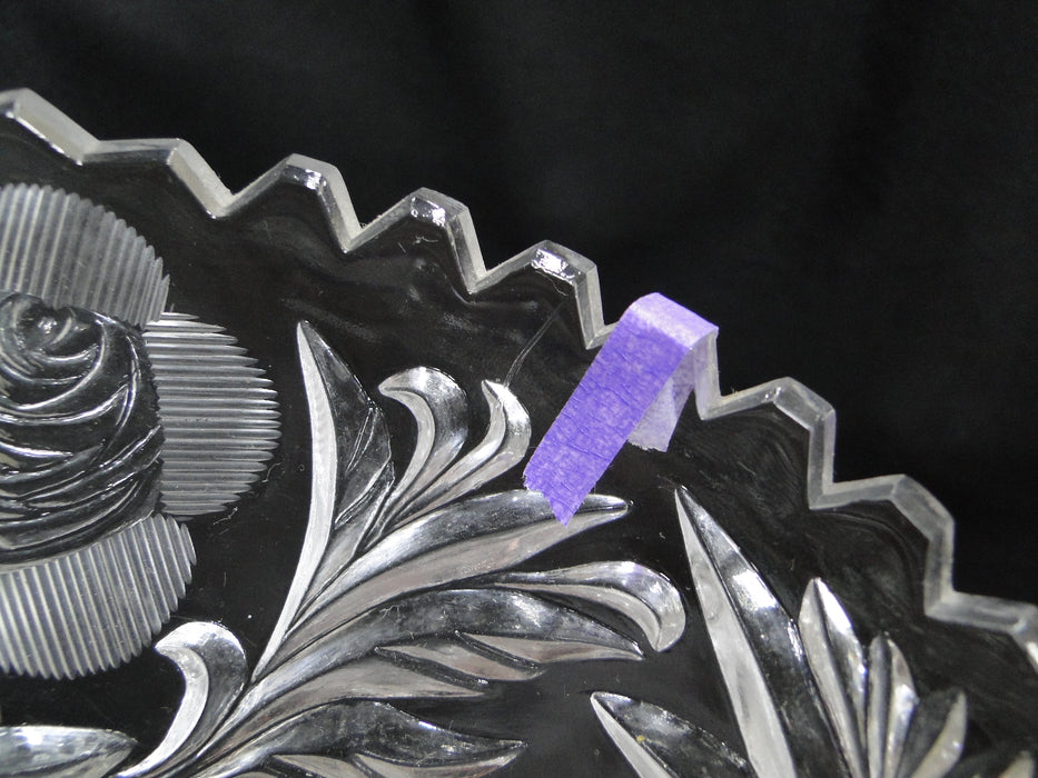 Lausitzer Etched & Cut Roses, Sawtooth Edge: 3-Toed Bowl, 7 1/2" x 4 1/8" Tall