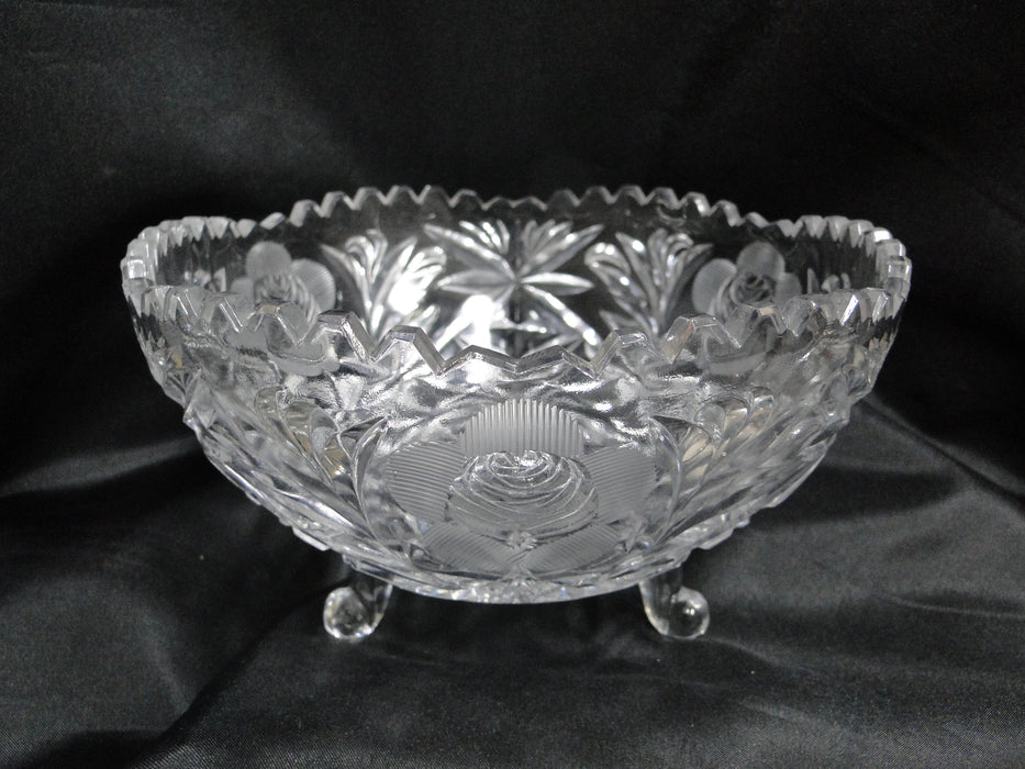 Lausitzer Etched & Cut Roses, Sawtooth Edge: 3-Toed Bowl, 7 1/2" x 4 1/8" Tall
