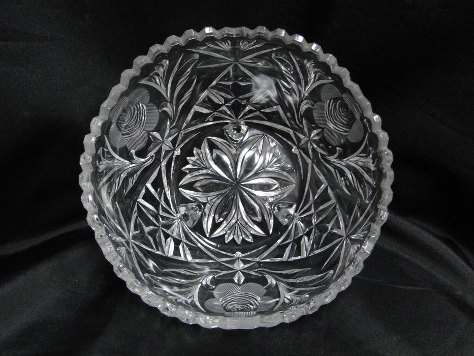 Lausitzer Etched & Cut Roses, Sawtooth Edge: 3-Toed Bowl, 7 1/2" x 4 1/8" Tall