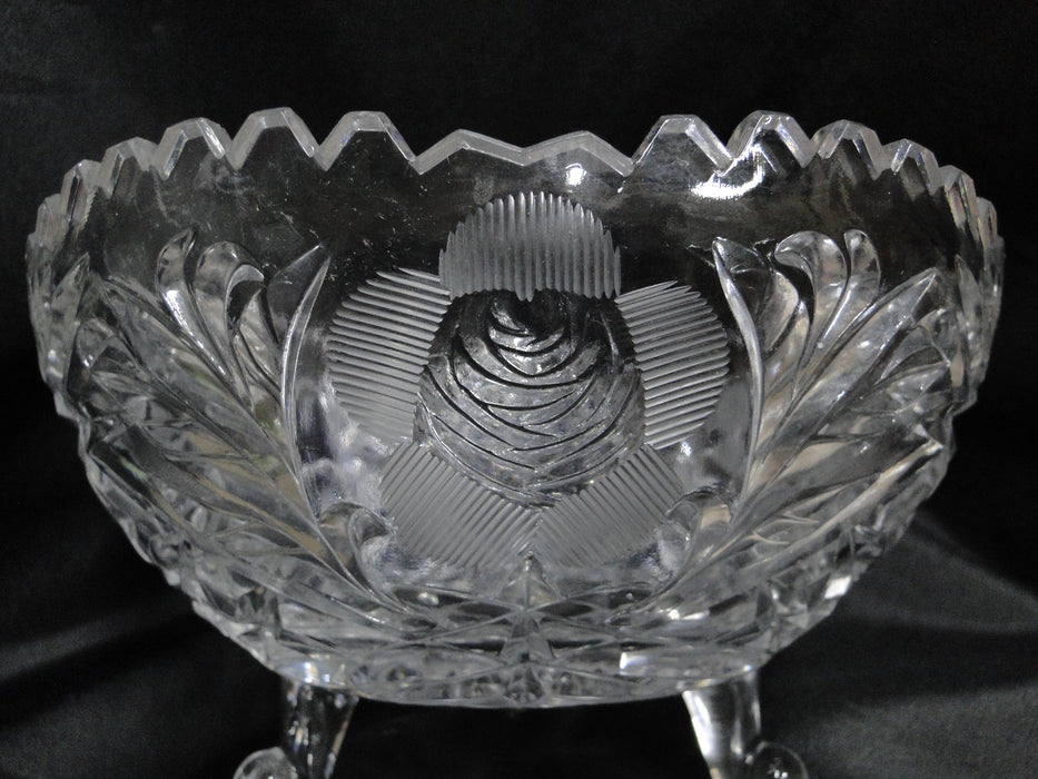 Lausitzer Etched & Cut Roses, Sawtooth Edge: 3-Toed Bowl, 7 1/2" x 4 1/8" Tall