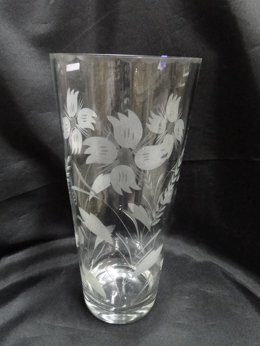 Clear, Frosted Floral: Flower Vase, 11 1/8" Tall, As Is --  MG#240