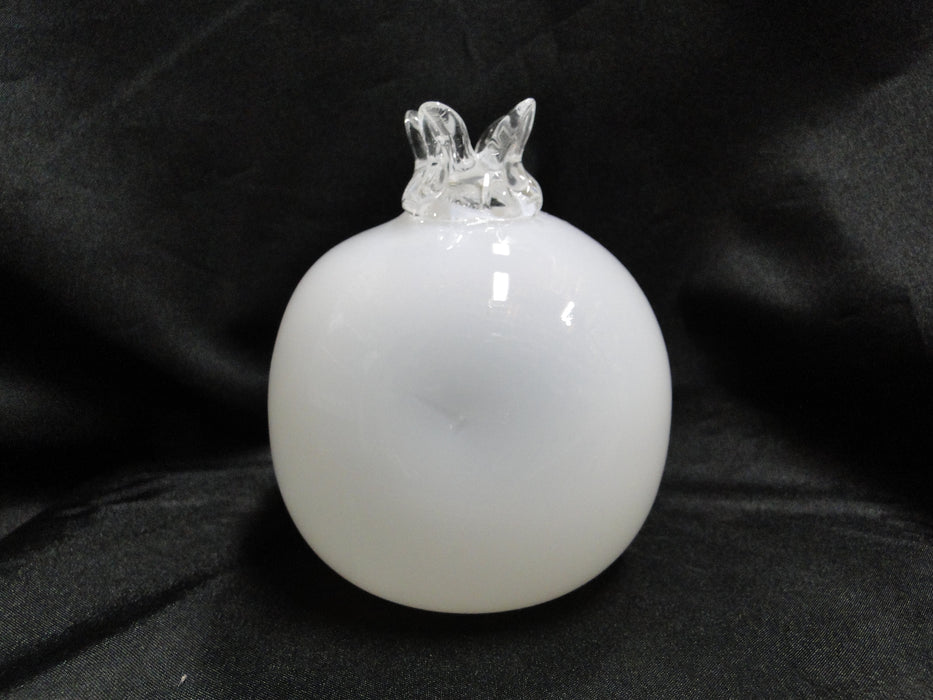 White Glass, Clear Ruffled Top Edge: Balloon Bud Vase, 4 1/4" Tall  --  MG#242