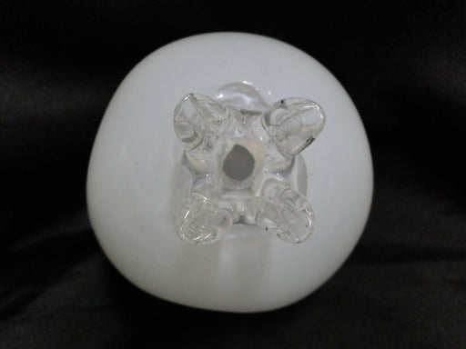White Glass, Clear Ruffled Top Edge: Balloon Bud Vase, 4 1/4" Tall  --  MG#242