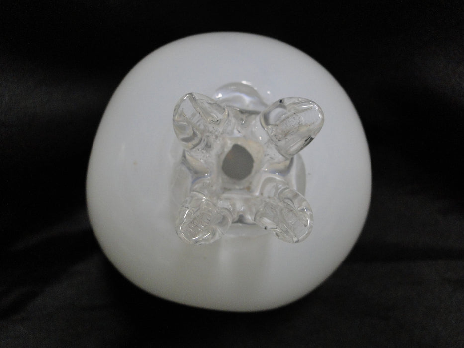 White Glass, Clear Ruffled Top Edge: Balloon Bud Vase, 4 1/4" Tall  --  MG#242