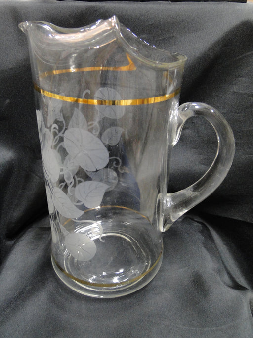Clear w/ Frosted Trumpet Vines, Gold Bands: Serving Pitcher, 10 1/4", MG#244