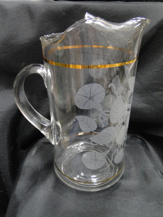 Clear w/ Frosted Trumpet Vines, Gold Bands: Serving Pitcher, 10 1/4", MG#244