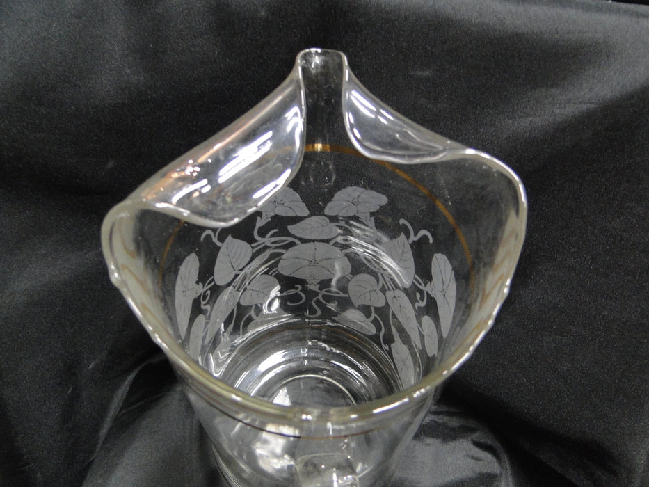 Clear w/ Frosted Trumpet Vines, Gold Bands: Serving Pitcher, 10 1/4", MG#244