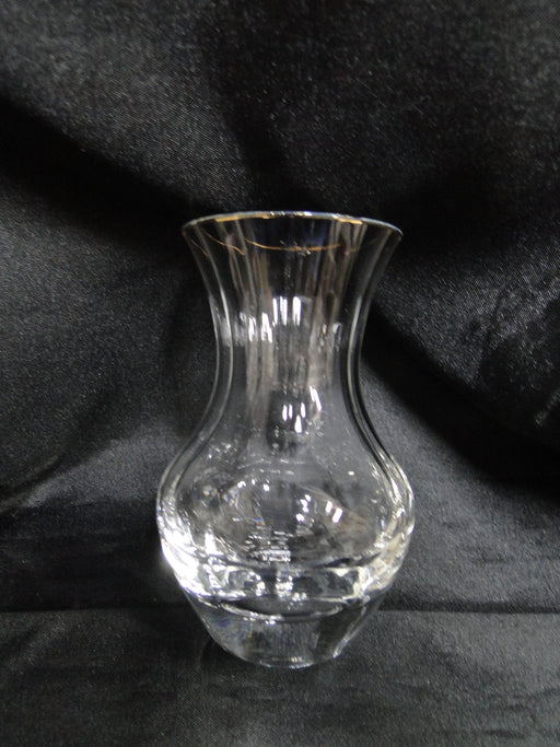 Clear w/ Ridges, Gold Trim: Vase, 4 1/4" Tall, 2 1/2" Widest Diameter -- MG#270