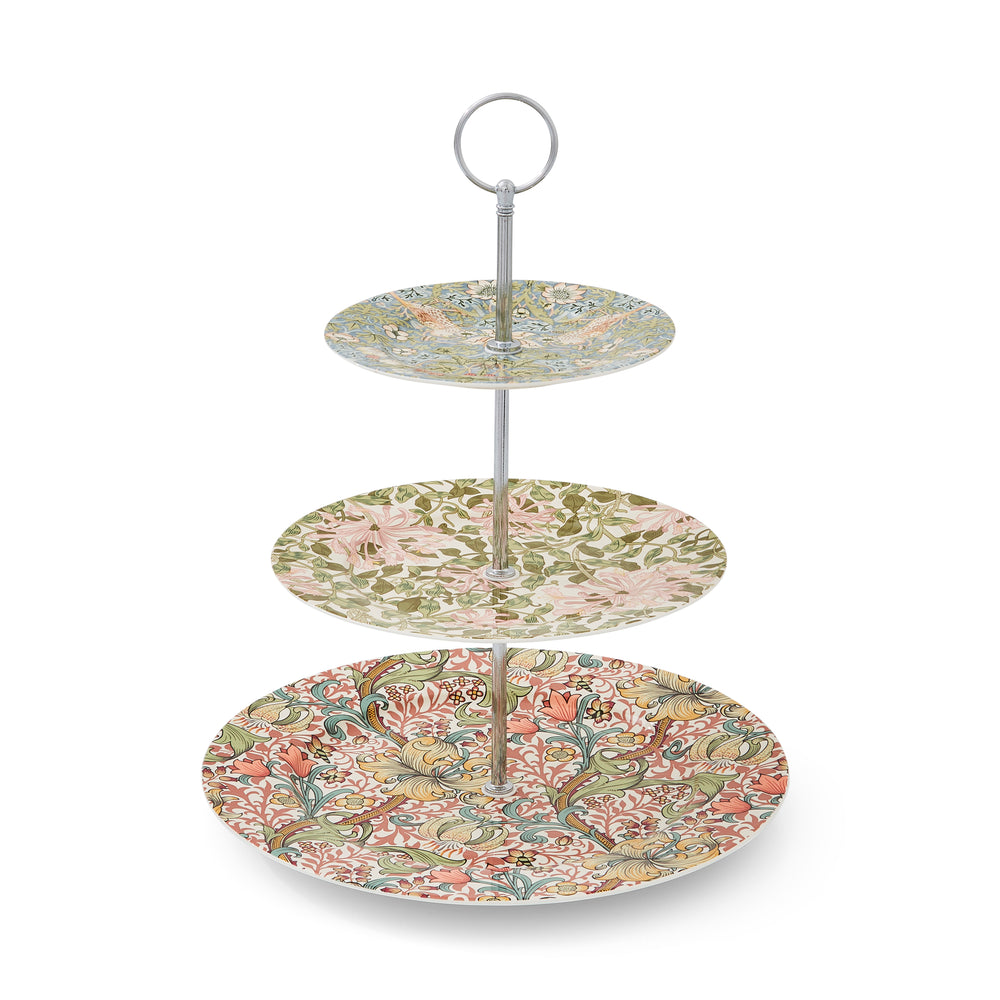 Spode Morris & Co Strawberry, Honeysuckle: NEW 3-Tier Tray / Cake Stand, Box