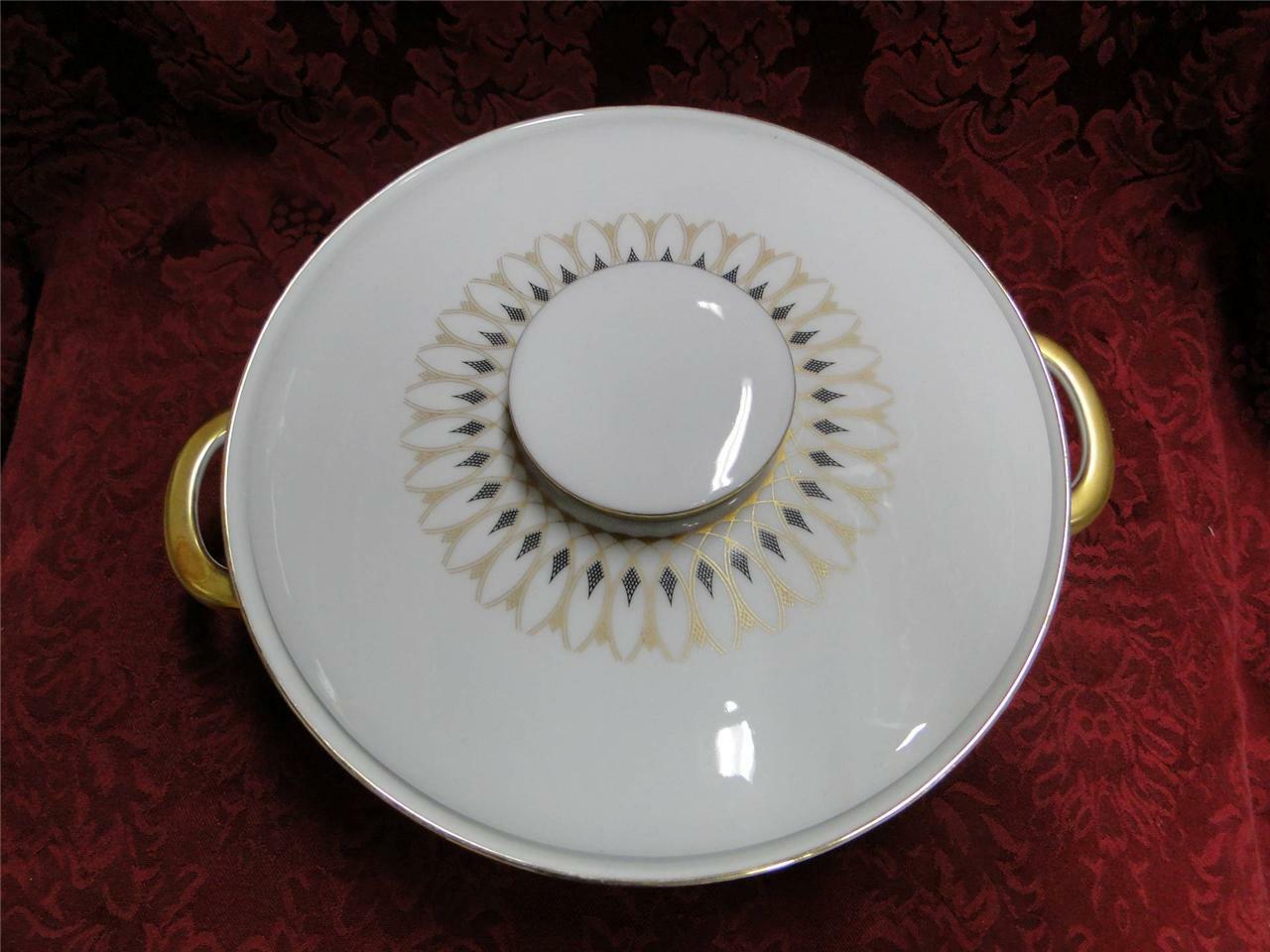 Eschenbach White w/ Gold & Black Design: Round Covered Serving Bowl