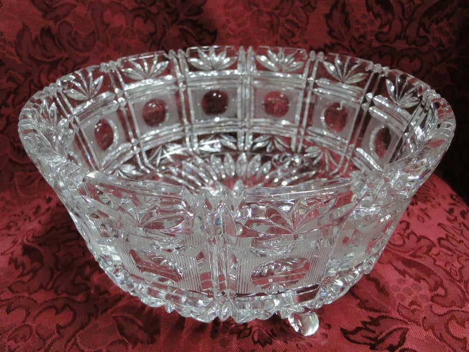 Cut Glass Panelled, 3-Toed Round Bowl w/ Circles & Fans, 9", As Is -- MG#232