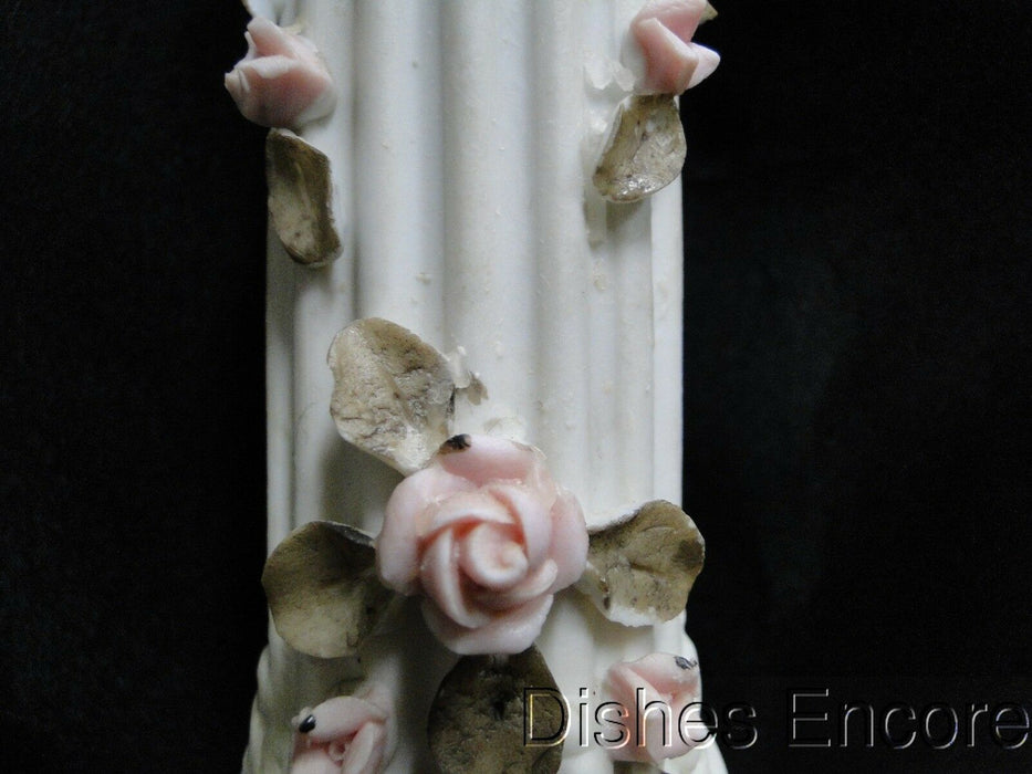 Antique Pair (2) of 8" Candlesticks, Arrow Backstamp, Roses & Leaves -- As Is