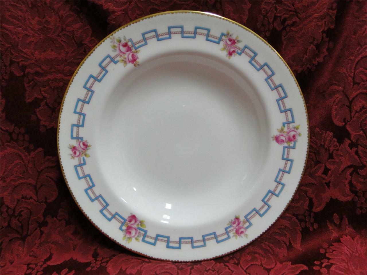 Royal Doulton HB 6700, Pink Flowers, Blue Zig Zag Line: Rim Soup Bowl (s), 9"
