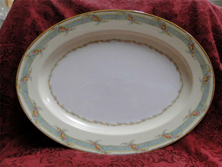 Noritake Multicolored Floral, Teal Border, Gold Trim: Oval Platter, 16 1/4"