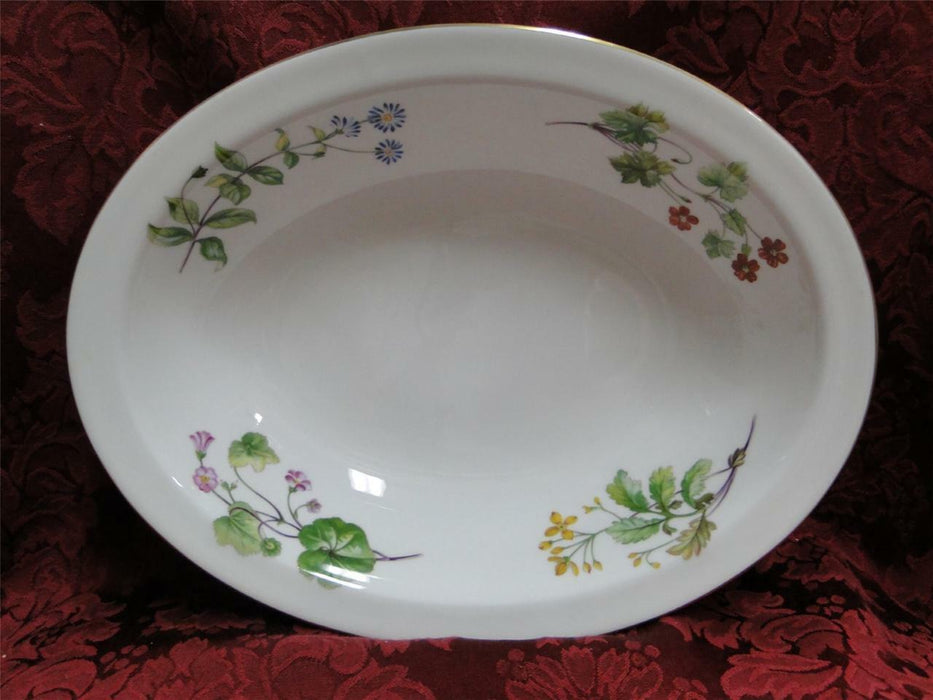 Minton Meadow, Smooth, Floral, Gold Trim: Oval Serving Bowl, 11" x 8 3/8"