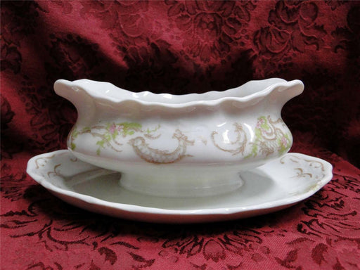 Syracuse 53203, Pink Flowers, Tan Lattice: Gravy Boat w/ Attached Underplate