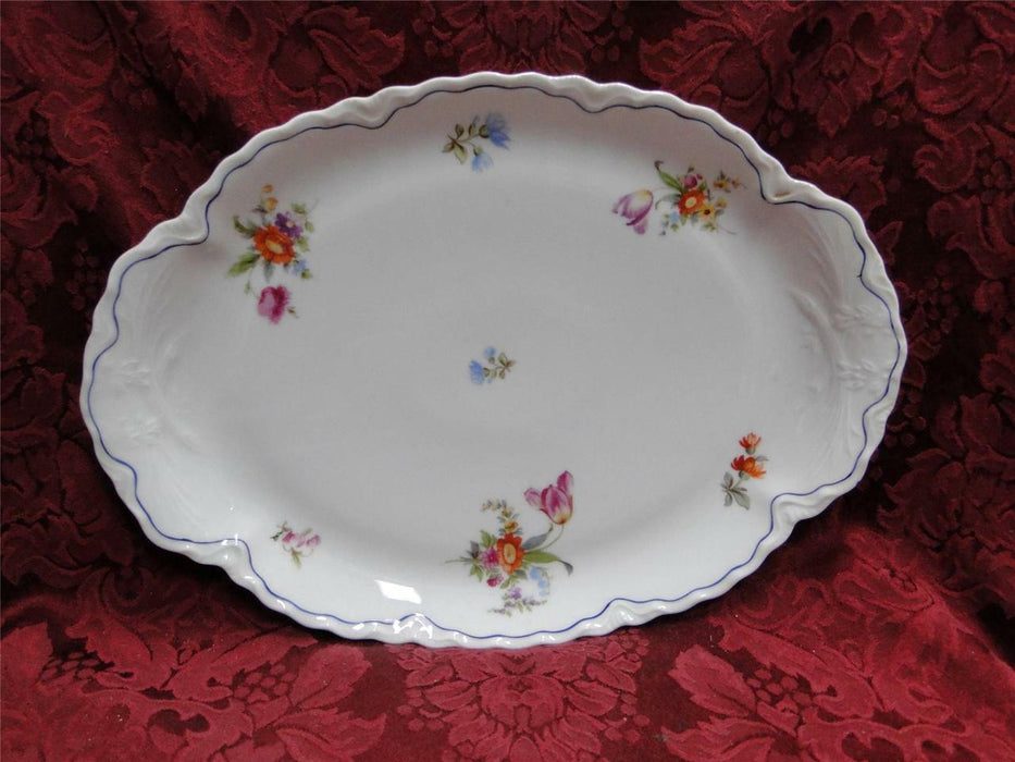 Krautheim/Franconia FR115, Floral w/ Blue Trim: Oval Serving Platter, 12"