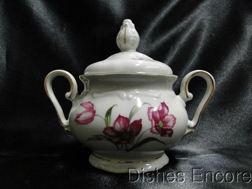 Winterling 84: Embossed Scrolls, Pink Flowers: Sugar Bowl & Lid, 5 1/4" Tall