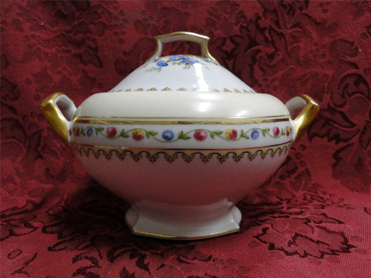 Raynaud RYD2: Tan Rim, Floral Center, Rose Trim: Sugar Bowl & Lid