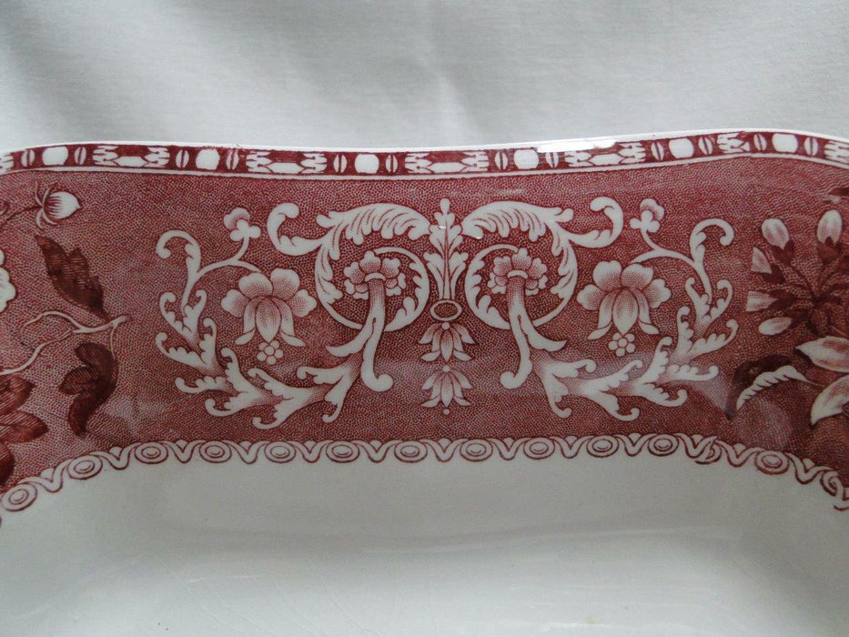 Copeland Spode's Camilla Red, Pink, Floral: Square Serving Bowl, 9 1/8", As Is