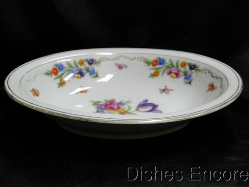 Dresden Style Royal, Floral & Gold Scrolls: Oval Serving Bowl, 9 3/4", Trim Wear