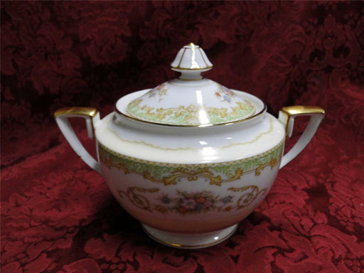 Noritake Green Edge, Swirls & Flowers on White: Sugar Bowl & Lid