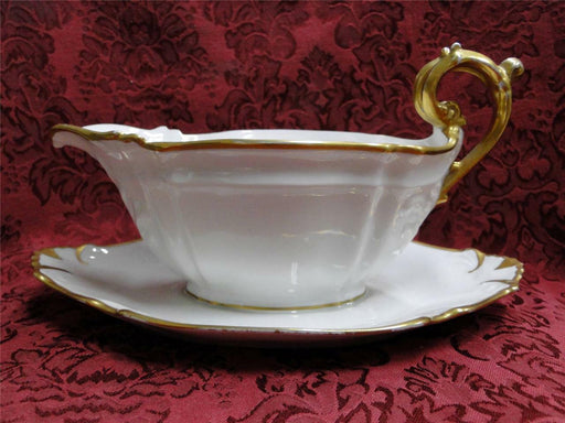 Redon, M (PL Limoges), White, Embossed, Gold Trim: Gravy w/ Attached Underplate