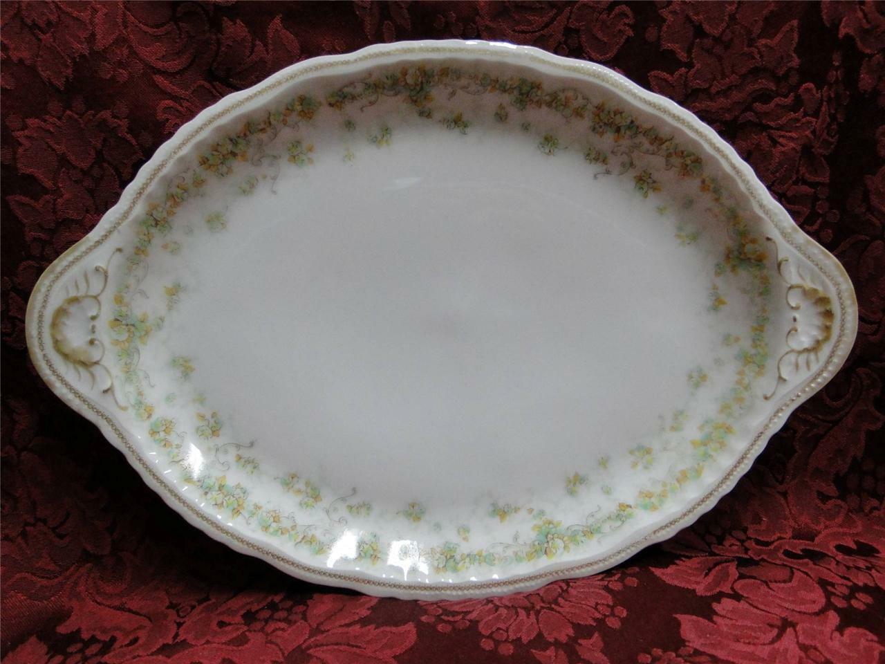 Haviland (Limoges) Green & Tan Floral Garland, Blank 123: Oval Platter, 12"