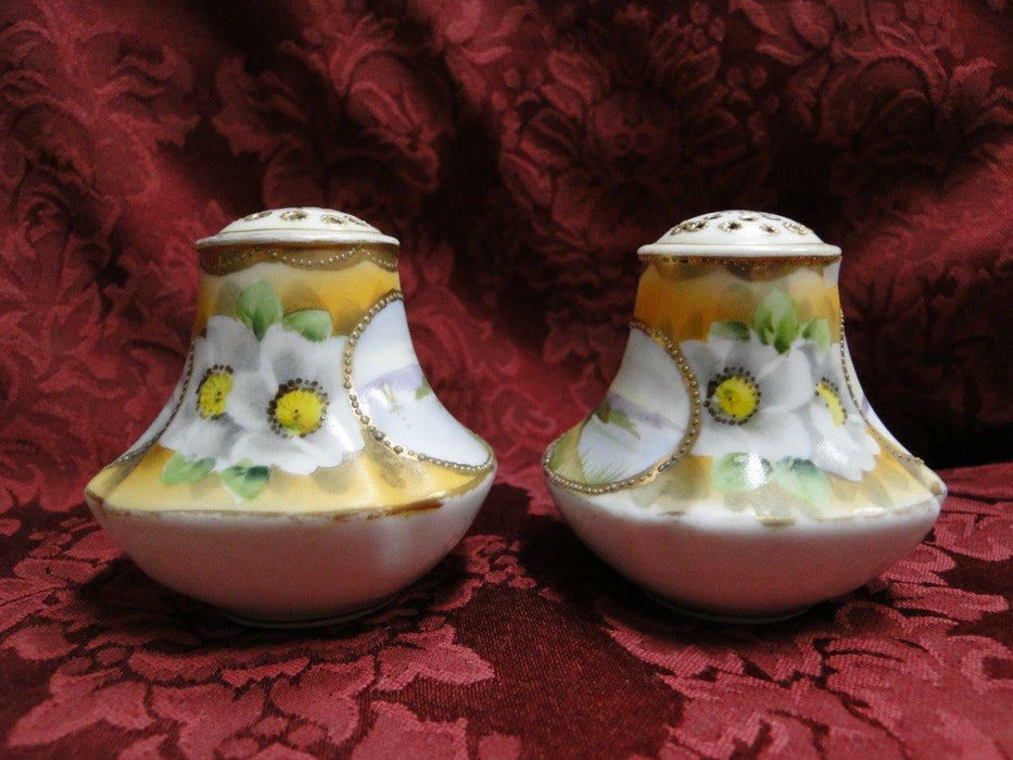 Nippon Hand Painted Lake Scene w/ White Flowers: Salt & Pepper Shaker Set, 2.5"