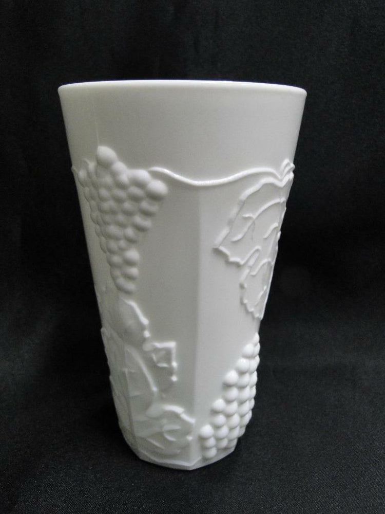 Colony Harvest Milk Glass, Grapes & Leaves: Tall Flat Tumbler / Cooler, 5 7/8"