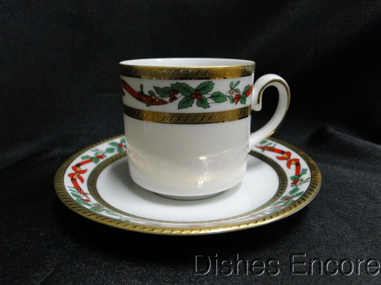 Tirschenreuth TIR8, Red Ribbon, Berries, Green Holly: Demitasse Cup & Saucer Set