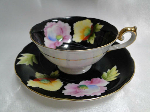 Chugai Black w/ Pink & Yellow Flowers, Gold: Demitasse Cup & Saucer Set (s)