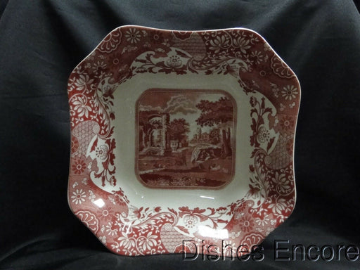 Spode Italian, Cranberry / Red Scene: NEW Square Serving Bowl, 9 1/2", Box