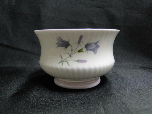 Rosina Queen's Harebell, Blue Flowers, Purple Trim: Open Sugar Bowl, 2 1/4" Tall