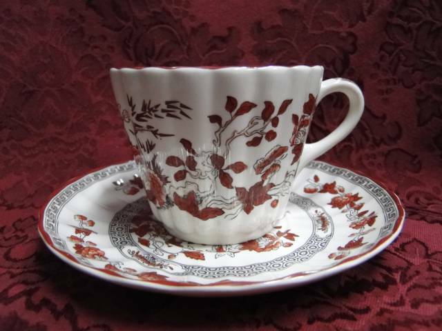 Spode Indian Tree Orange Rust: Cup & Saucer Set, 2 3/4" Tall, Wear