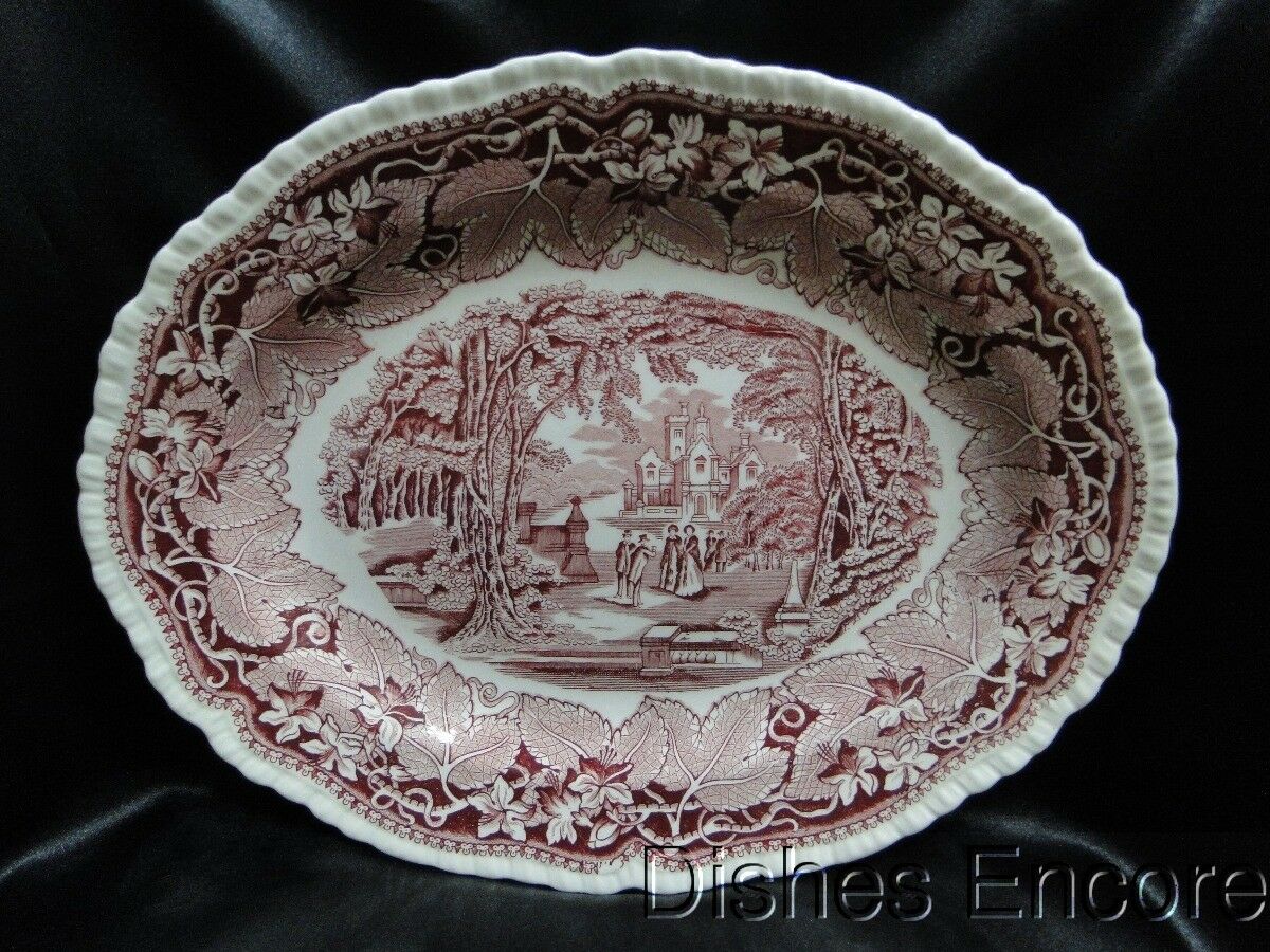 Mason's Vista Pink, Transferware: Oval Serving Platter, 13 1/4" x 10 1/2"