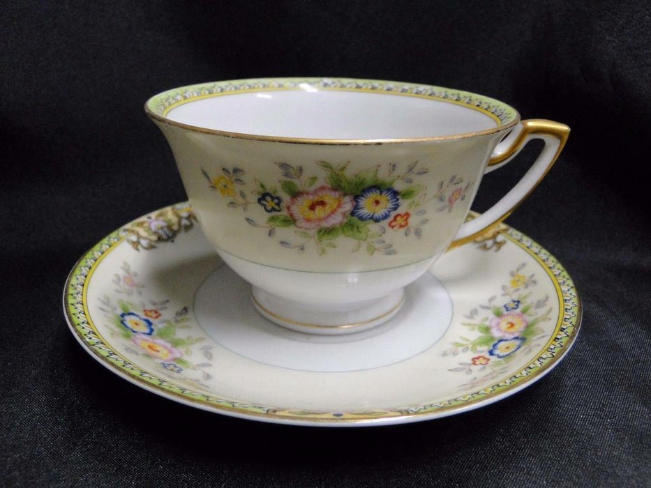 Meito Floral w/ Green Trim, Gold Edge: Cup & Saucer Set (s), 2 3/8"