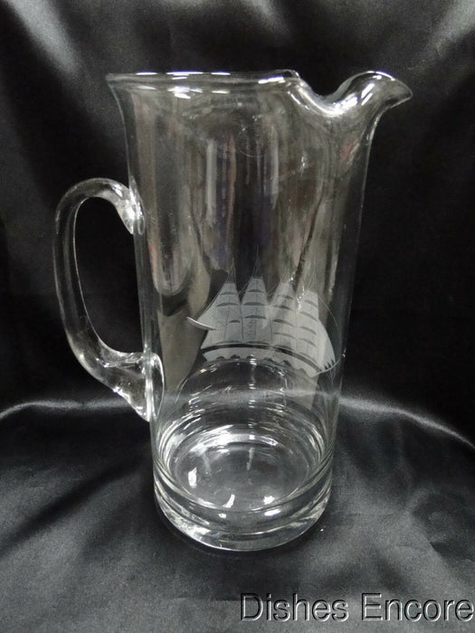 Toscany (Romania) Clear w/ Gray Cut Sailboat, Original Sticker: Pitcher, 10"