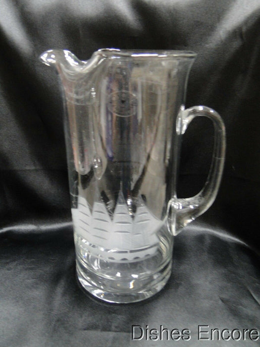 Toscany (Romania) Clear w/ Gray Cut Sailboat, Original Sticker: Pitcher, 10"