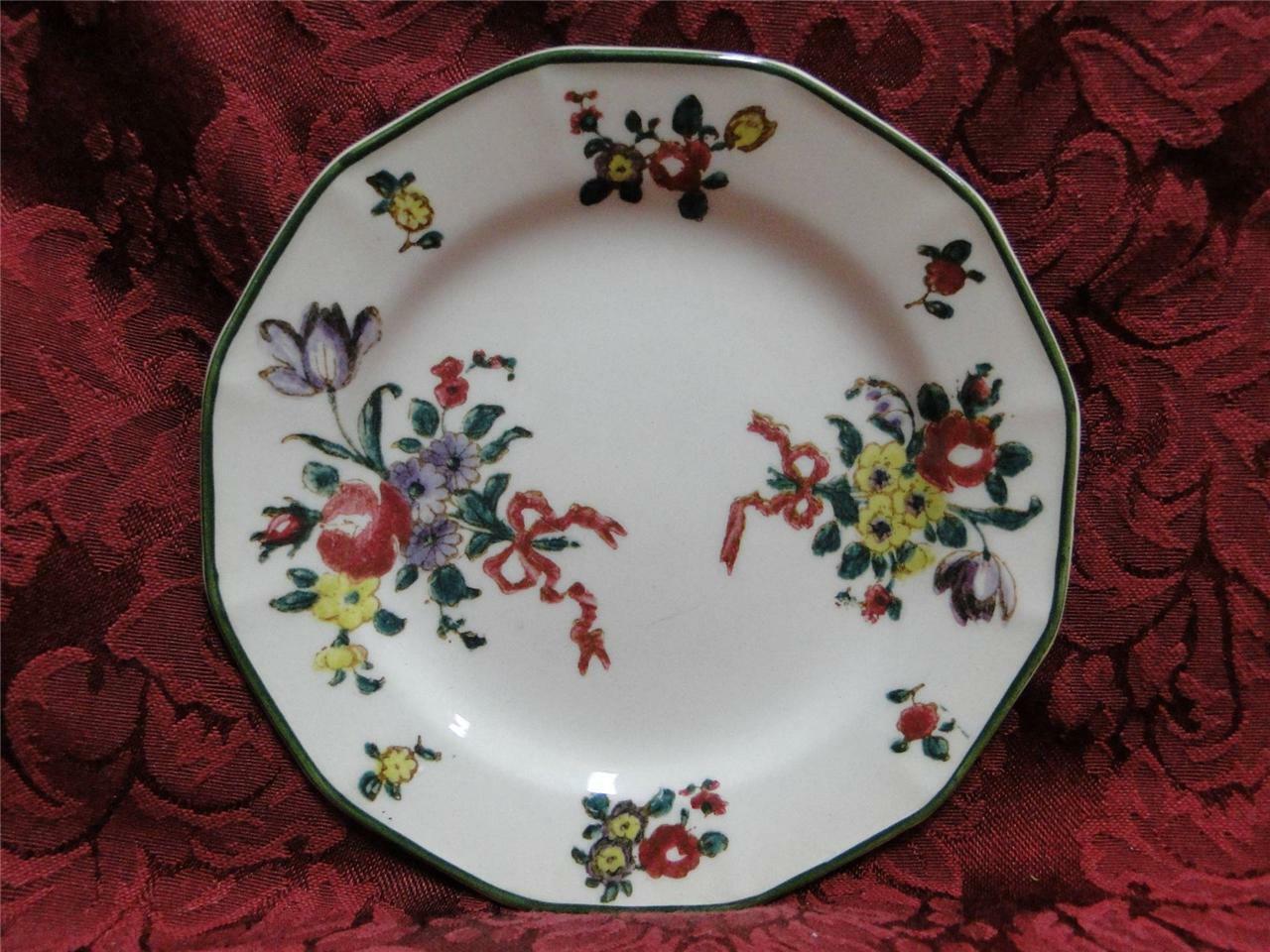 Royal Doulton Old Leeds Sprays, Multisided, Green Trim: Bread Plate (s), 5 3/8"