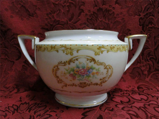 Noritake Tan Scrolls Around Multicolored Florals w/ Teal Edge: Sugar Bowl No Lid