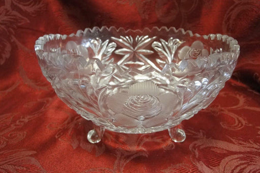 Clear, Round, Florals: 3-Toed Bowl, 7 1/2" x 4 1/8" Tall, As Is  --  MG#230