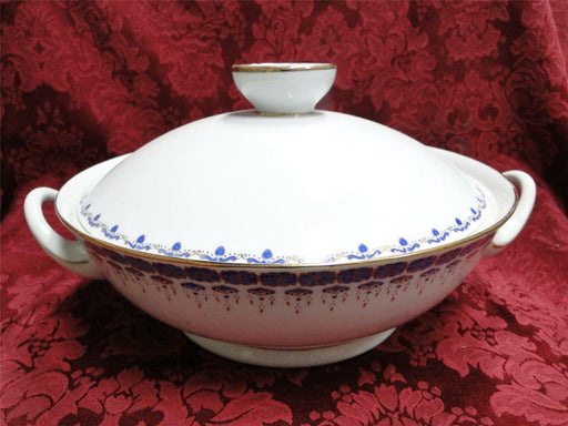 Custom Porcelain Royal Blue on White w/ Gold: Covered Serving Bowl, As Is