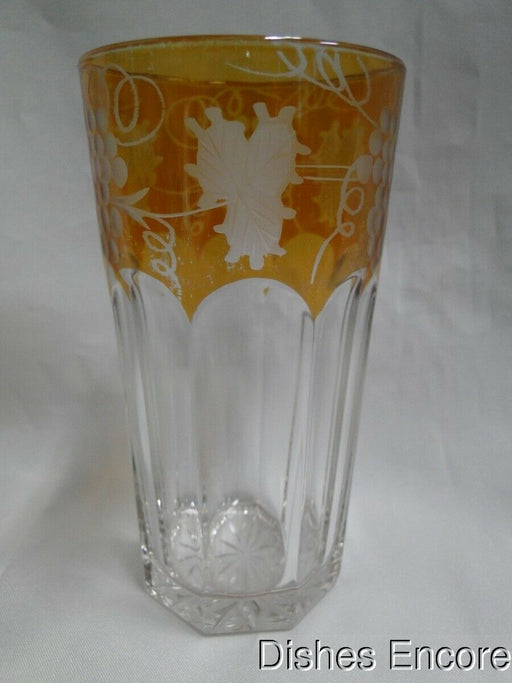 Panels & Amber Iridescent Rim, Cut Grapes & Leaves, France: Tumbler (s),  5 1/8"