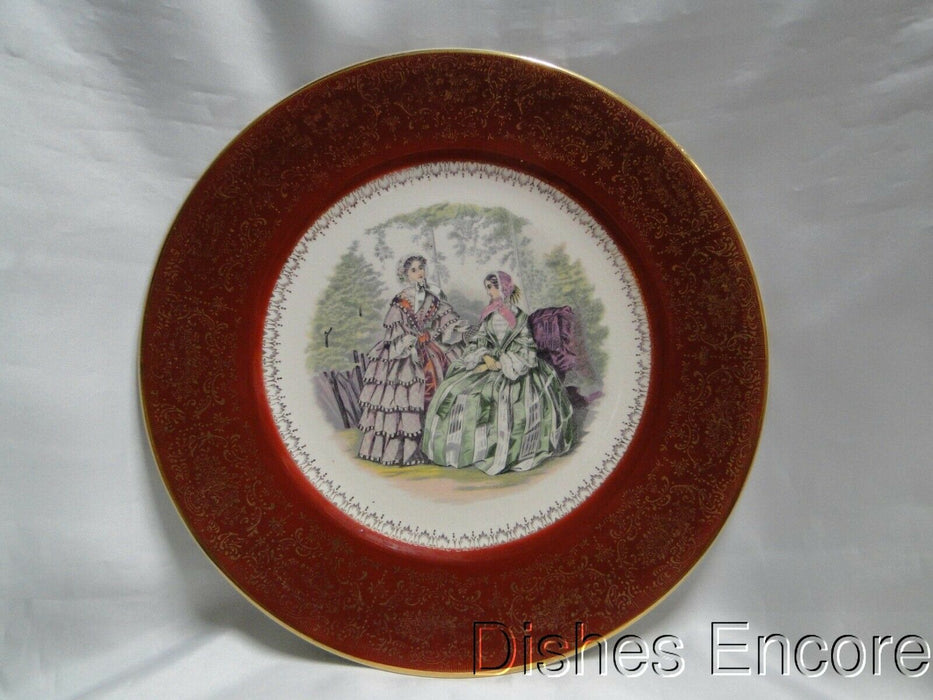 Salem Victorian Ladies, Red Rim, Scene, Century: Service Plate, 11" -- Crazing