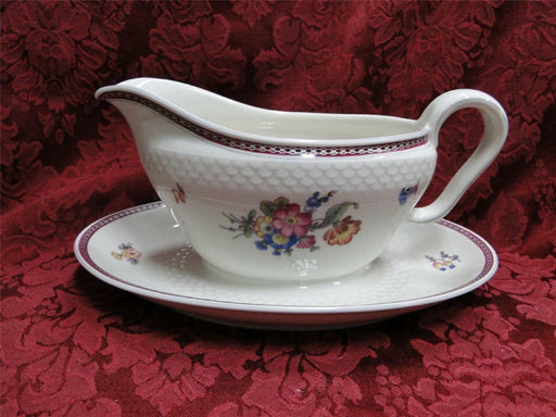 Thomas China 7144, Burgundy & Platinum Band: Gravy Boat w/ Attached Underplate