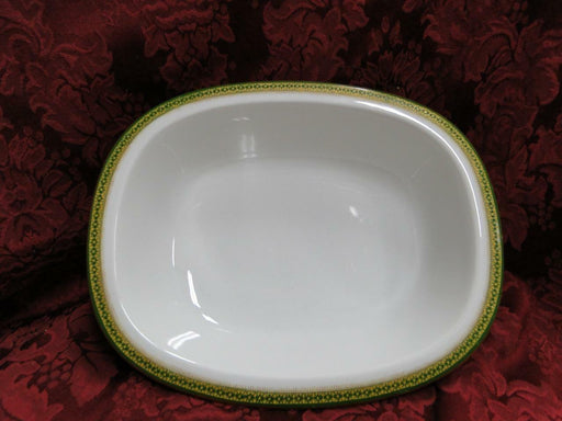 Tressemanes & Vogt 5222, White w/ Gold on Green Band: Oval Serving Bowl, 9 3/8"